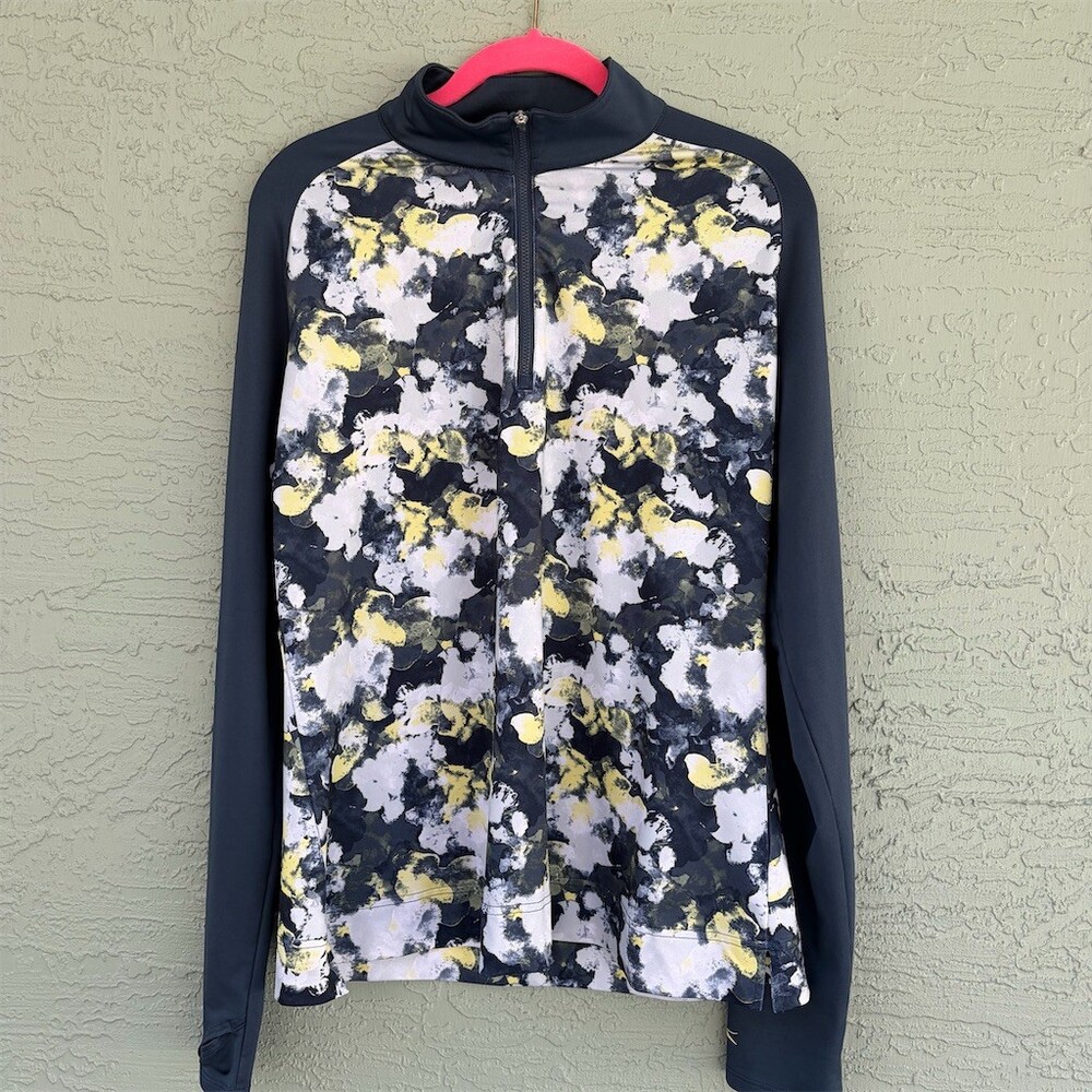 Slazenger Golf Womens Pullover Size M Abstract Floral 1/4 Zip Navy Yellow